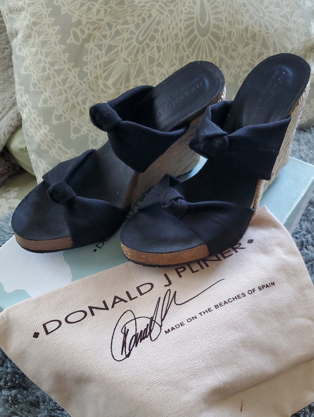 Donald J. Pliner Genna Black Knotted Espadrille Wedge Sandals - 6.5